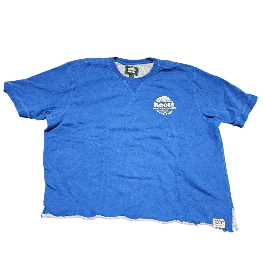 Roots Canada Athletic French Terry Tee XL Blue Raw Edge Grunge Raglan Streetwear